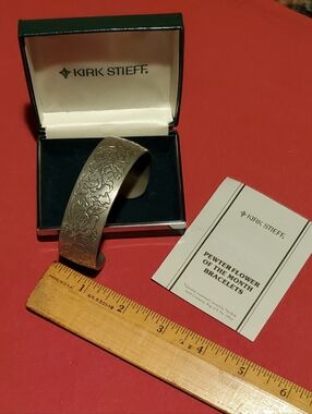 Kirk Stieff "Flower Of The Month" June Rose Cuff Bracelet ~Pewter